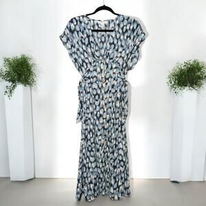 Forever 21 Contemporary Maxi Dress M Black Blue White Brush Stroke Print